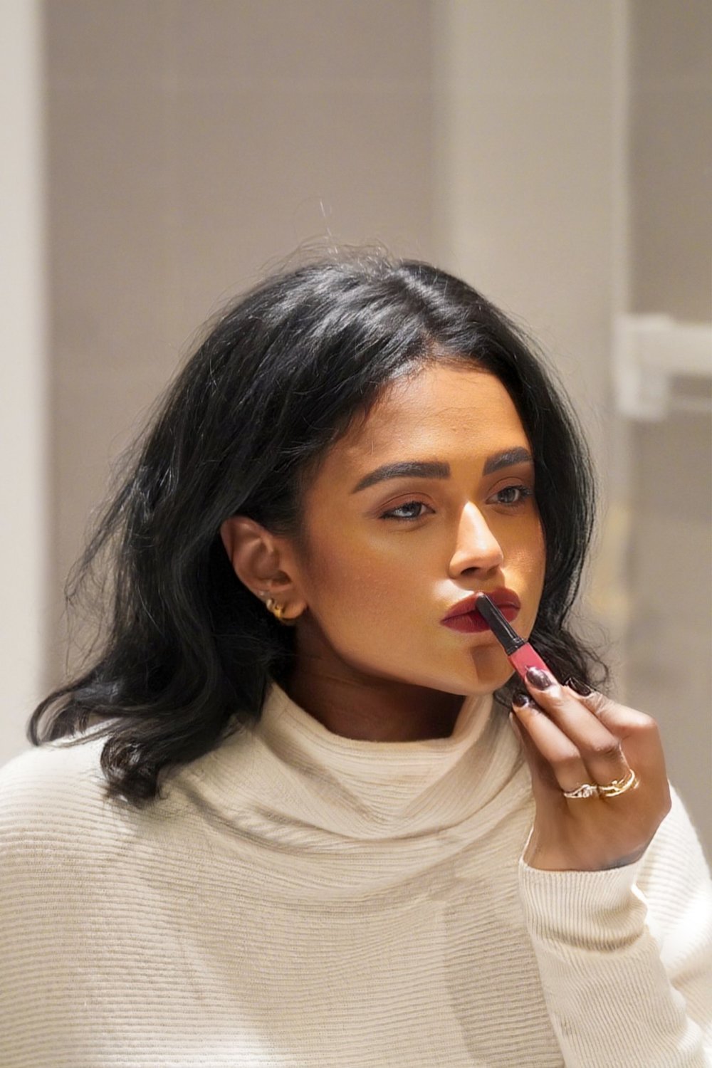 Sachini wearing new Nars Powermatte lipstick