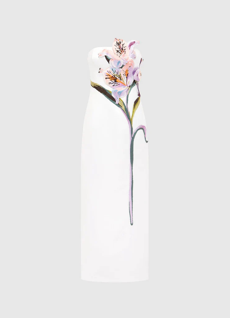 Rayna Appliqué Floral Maxi Dress - Lily Print in Snow
