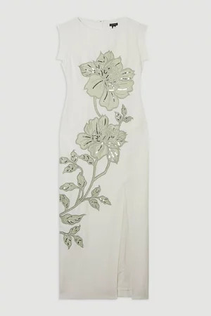 Premium Summer Embellished Applique Tailored Maxi Dress | Karen Millen