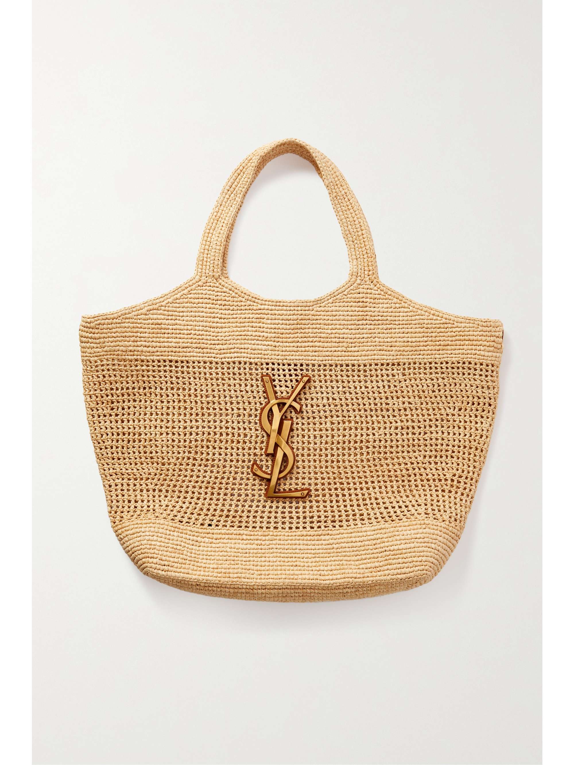 Icare maxi embellished leather-trimmed raffia tote