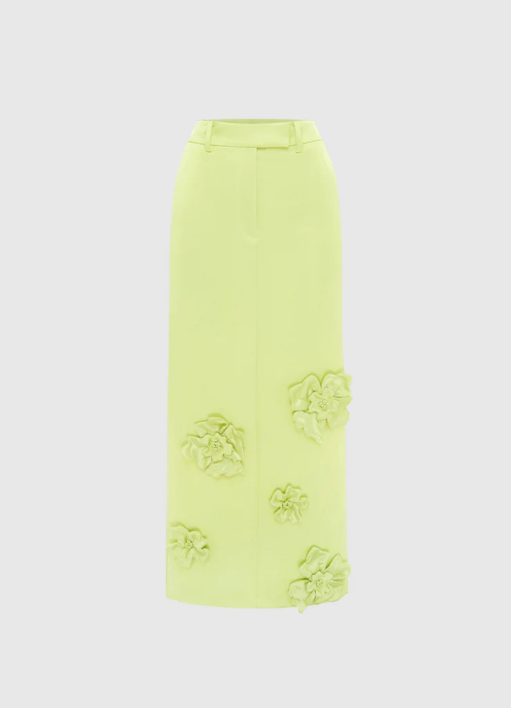 Olivia Petal Maxi Skirt - Chartreuse